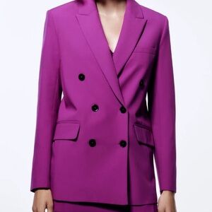 Zara Women's Double-Breasted Magenta Blazer